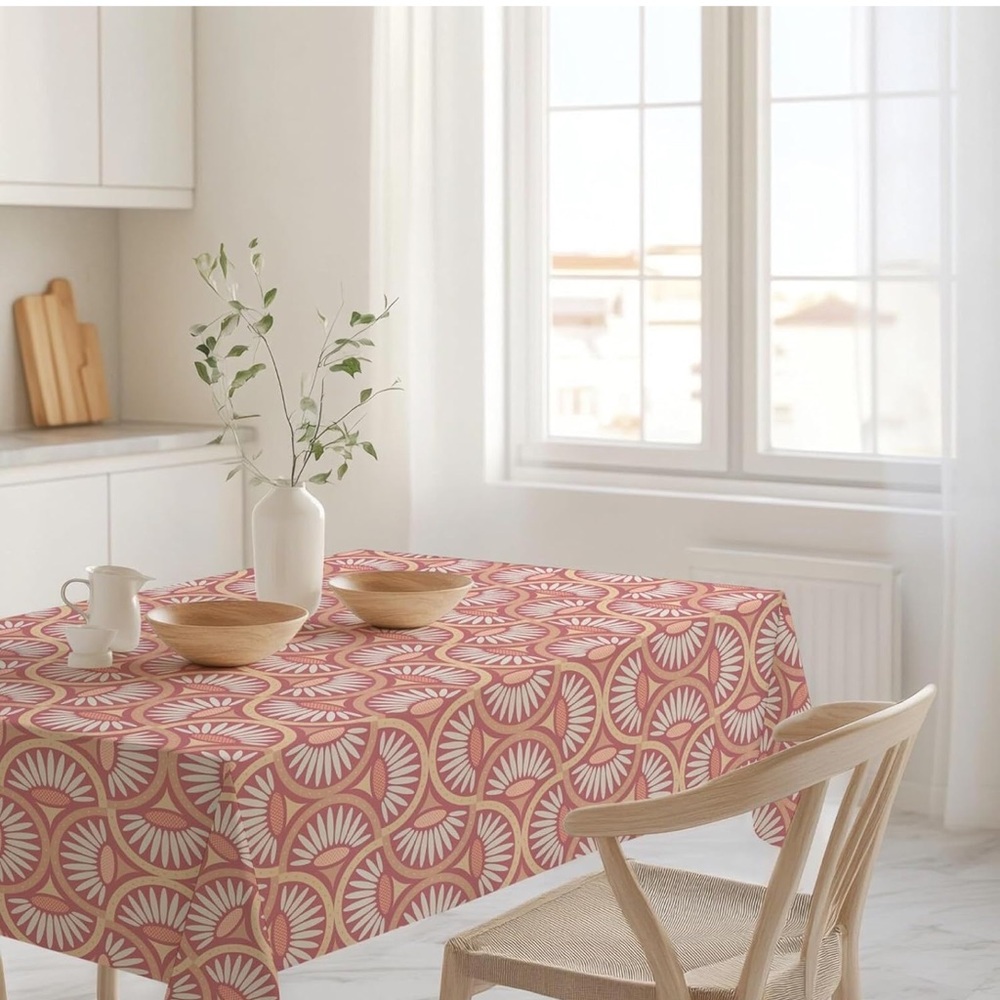 Elegant Red and Cream Tablecloth